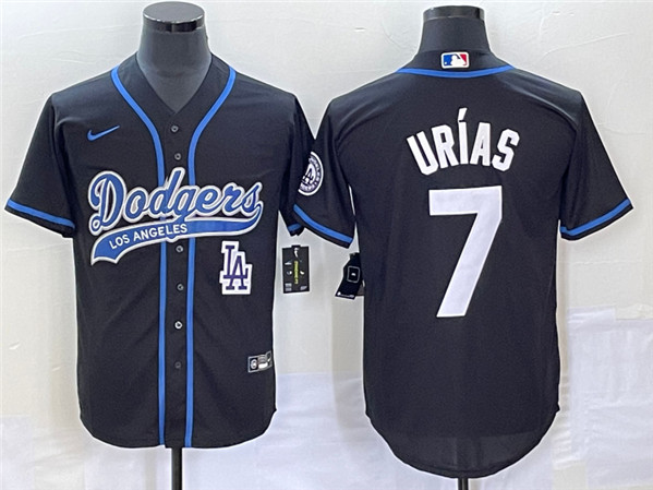 Men's Los Angeles Dodgers #7 Julio Ur??as Black With Patch Cool Base Stitched Baseball Jersey